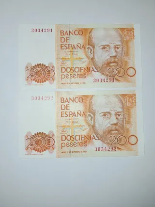 2 Billetes 200 Pesetas Banco de España 1980