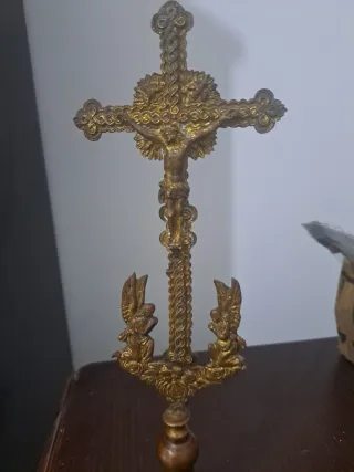 Cruz de altar antigua con angeles siglO XIX