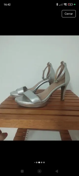 Sandalia Fiesta Tacón Plataforma Plata  1 PUESTA