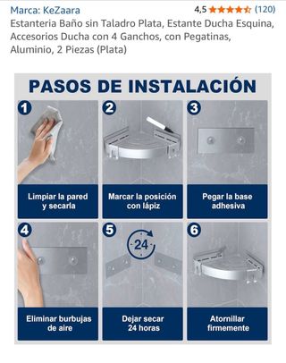 Estantería de esquina para baño sin taladro