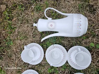 Juego de café porcelana blanco y multicolor