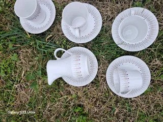 Juego de café porcelana blanco y multicolor