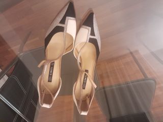 Scarpe Cinti tacco beige e nero con strass