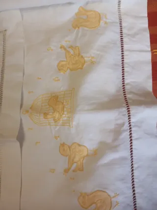 Juego cuna lino bordado mano nuevo