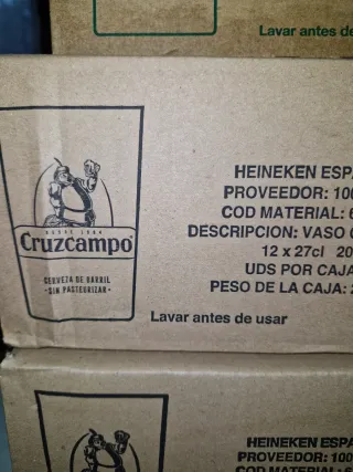 Lote 5 Cajas Vasos Amstel, Cruzcampo, Heineken