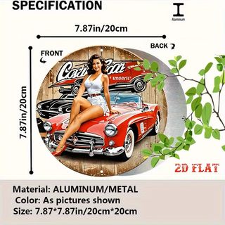Cartel Metalico  Pin Up Coche Clásico garage