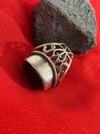 Anello Argento con Pietra Nera Ovale