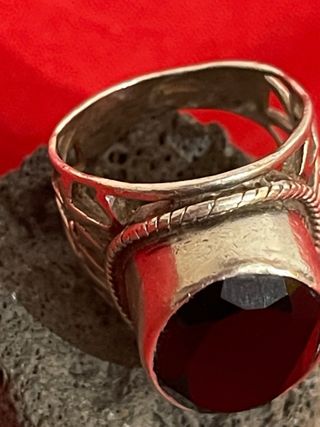 Anello Argento con Pietra Nera Ovale