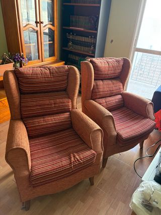 2 Sillones Orejeros Vintage Tela Rayas
