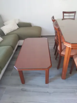 Mesa comedor y centro madera y cristal