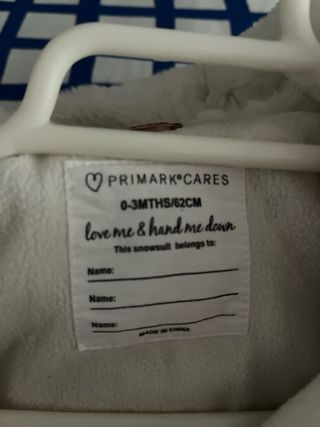 Buzo Primark para bebé 0-3 meses