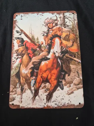 Chapa metálica indios a caballo