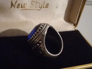 Anillo Sello Grande Azul Plata