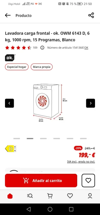 Lavadora OK. Carga 6kg