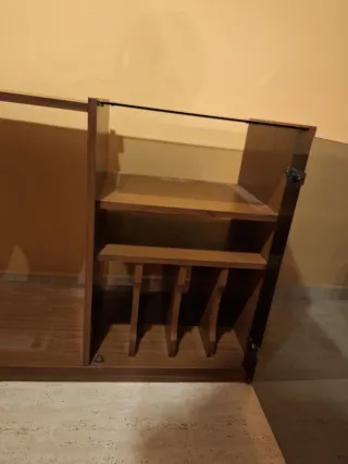 Mueble de madera con puerta de cristal