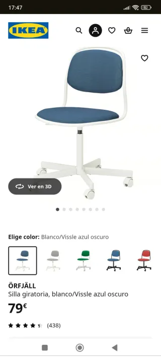 Silla de escritorio azul y blanca