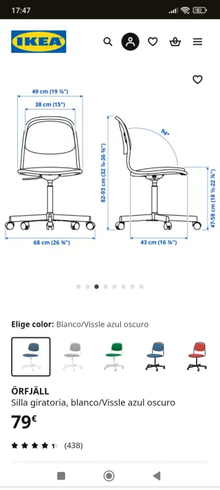 Silla de escritorio azul y blanca