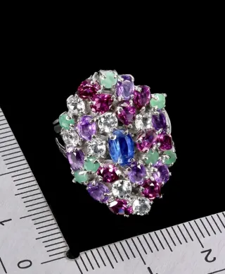 Anillo Multigema - esmeralda cianita...- Plata 925