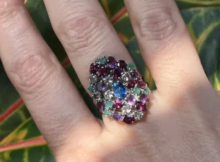 Anillo Multigema - esmeralda cianita...- Plata 925