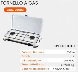 Fornello a gas GPL 2 fuochi