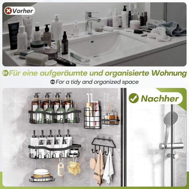 Organizador Ducha Sin Taladro 6 Piezas Negro