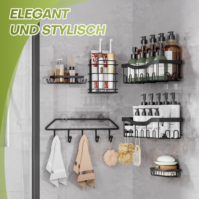 Organizador Ducha Sin Taladro 6 Piezas Negro