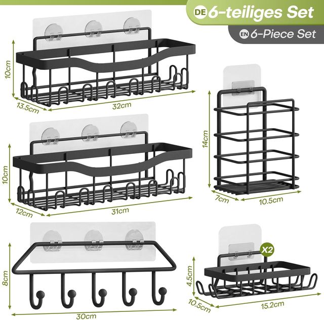 Organizador Ducha Sin Taladro 6 Piezas Negro