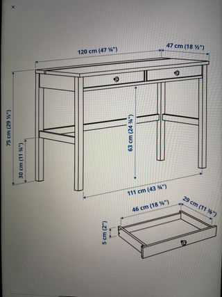Escritorio Ikea Hemnes 120x47cm, 2 cajones