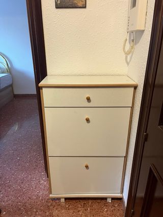 Zapatero blanco y madera con cajón