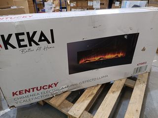Chimenea Eléctrica con efecto llama de 2000 W Kekai Kentucky 128x26x61 cm con Simulación de Fuego para Suelo/Pared Negra