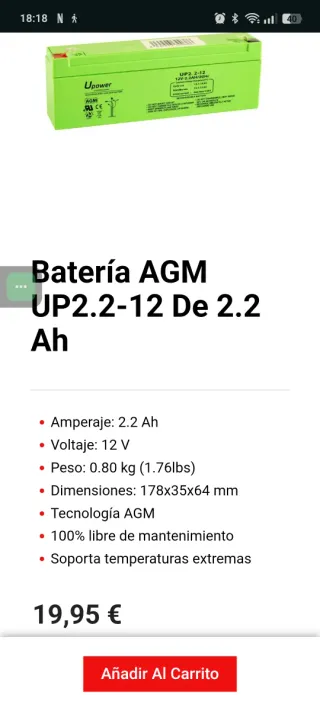 Batería AGM UP2.2-12 12V 2.2Ah