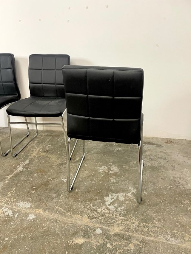 Set 4 Sillas Comedor Piel Sintética Negra