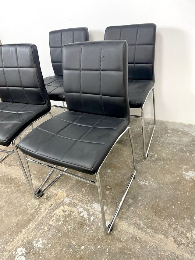 Set 4 Sillas Comedor Piel Sintética Negra