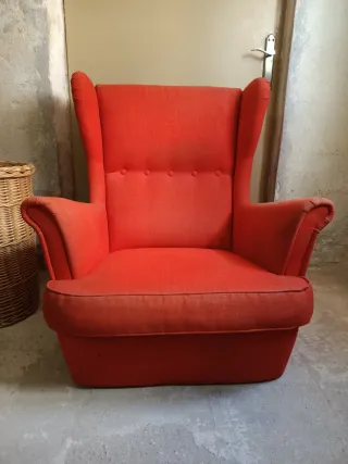 Sillón individual rojo de tela ESCUCHO OFERTAS
