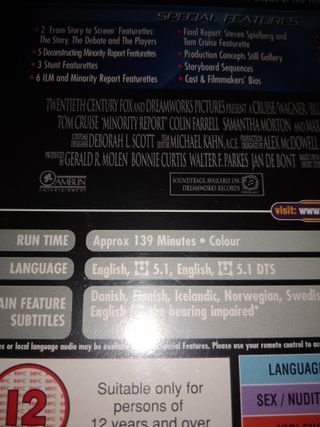 Minority Report DVD 2 Discos SOLO INGLES