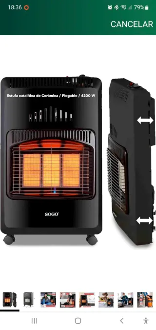 Estufa Gas Cerámica Plegable Negra