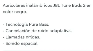 Auriculares JBL Tune Buds 2 Negro