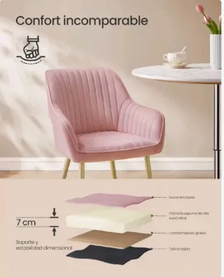 Sillón rosa terciopelo patas doradas