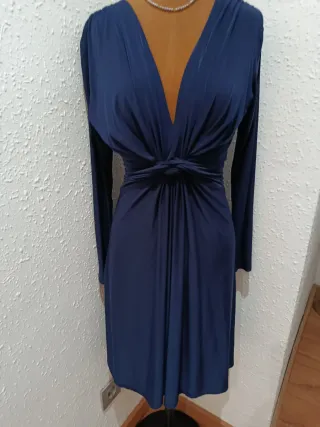 Vestido fiesta azul drapeado