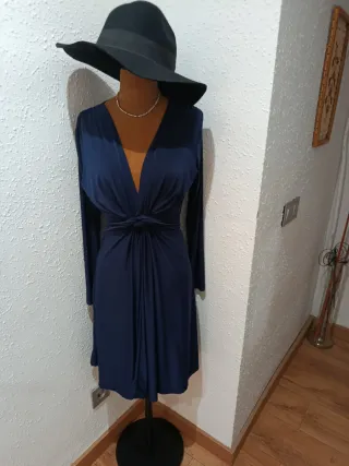 Vestido fiesta azul drapeado