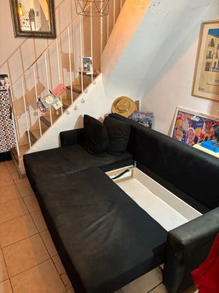Sofá Cama Negro Chaise Longue Almacenaje