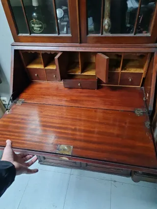 Mueble Antiguo Vitrina Madera y Cristal