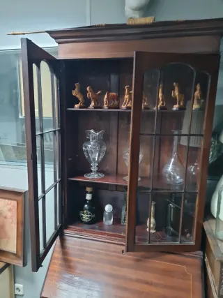 Mueble Antiguo Vitrina Madera y Cristal