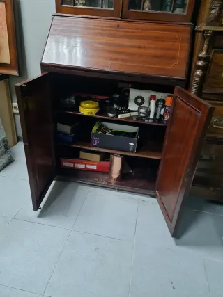 Mueble Antiguo Vitrina Madera y Cristal