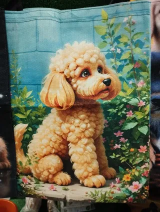 Bolsa tote caniche beige y rosa