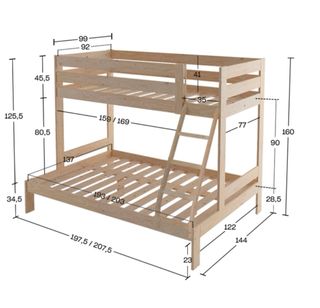 Litera triple de madera con cajones madera natural