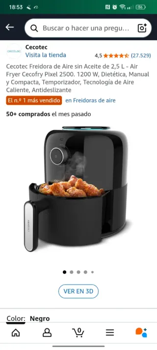 Cecotec Freidora Aire 2,5L Cecofry Pixel 2500