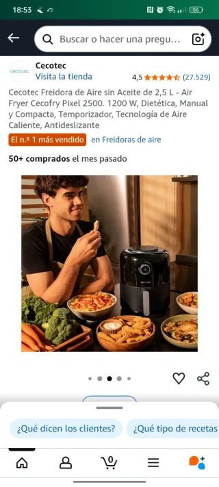 Cecotec Freidora Aire 2,5L Cecofry Pixel 2500