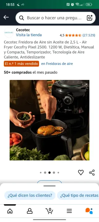 Cecotec Freidora Aire 2,5L Cecofry Pixel 2500