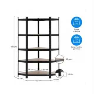 Estantería metálica esquinera negra 180cm NUEVA